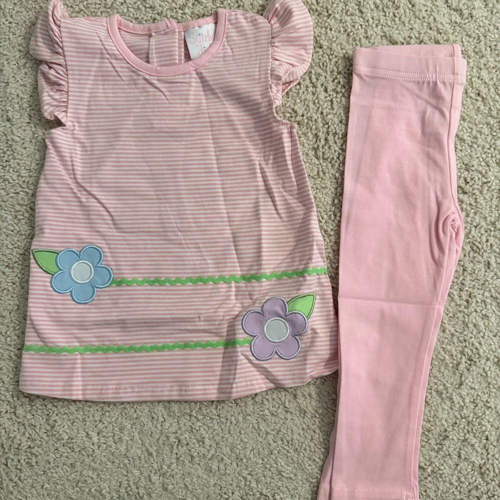 Stitchy Fish Pink Striped Top with Leggings